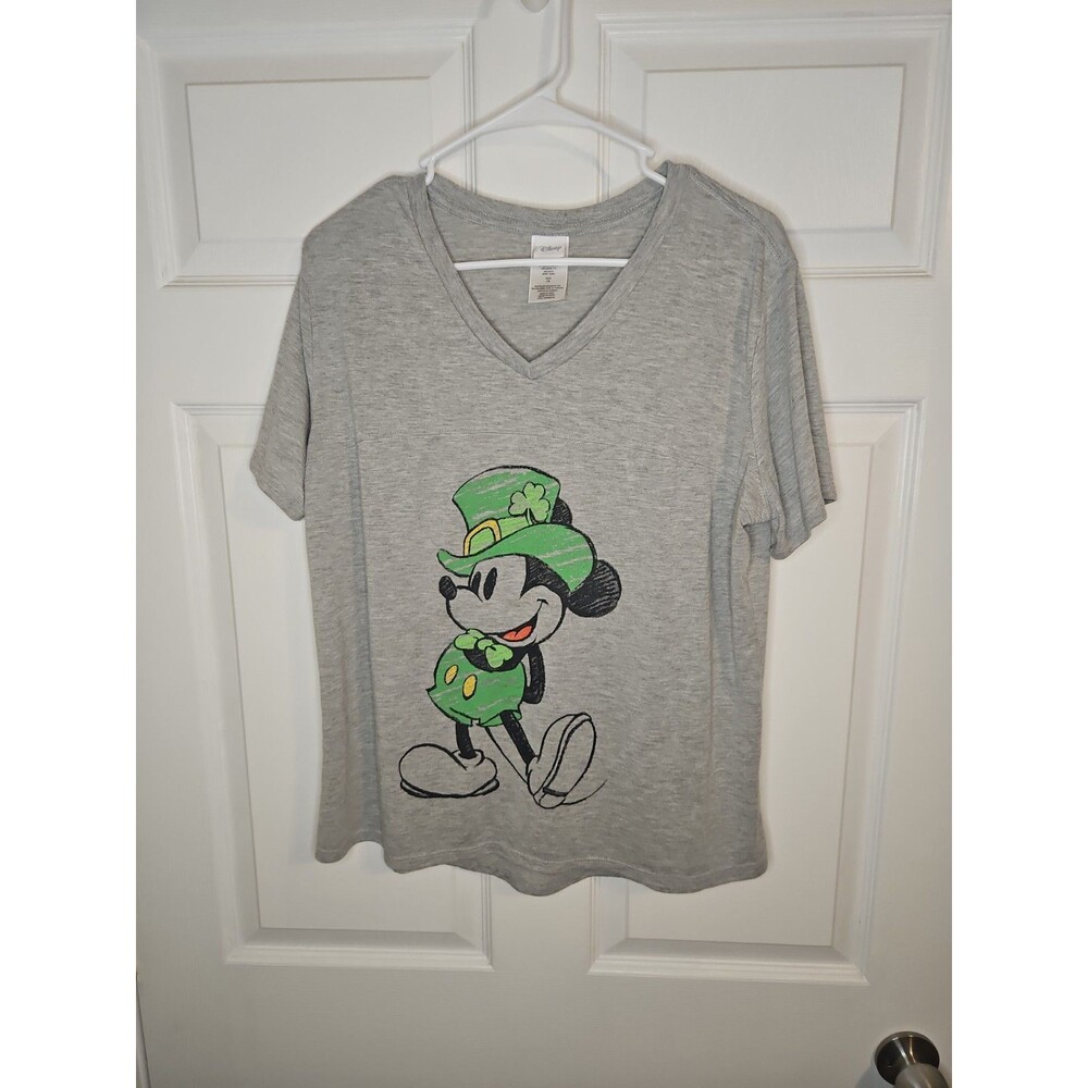 Disney Mickey Mouse T Shirt Gray St.Patrick’s Day Tee Womens Juniors Size XXL 19